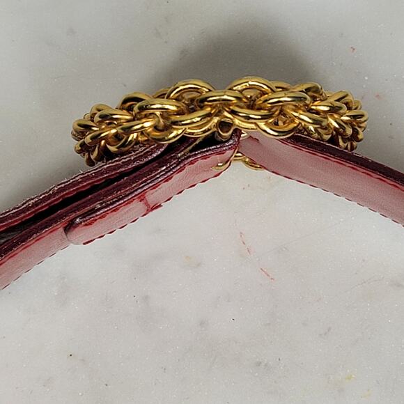 Paloma Picasso Red Leather Gold Chain Buckle Belt Made in Italy Vintage 31x2 - Picture 8 of 14